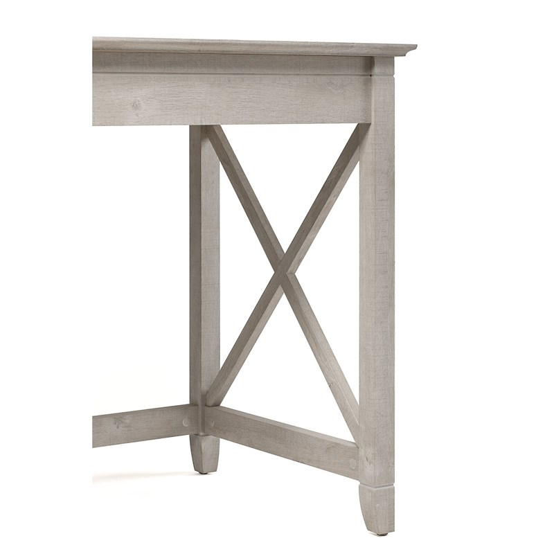 Pemberly Row 60W L Desk with Cabinet & Bookcase in Washed Gray