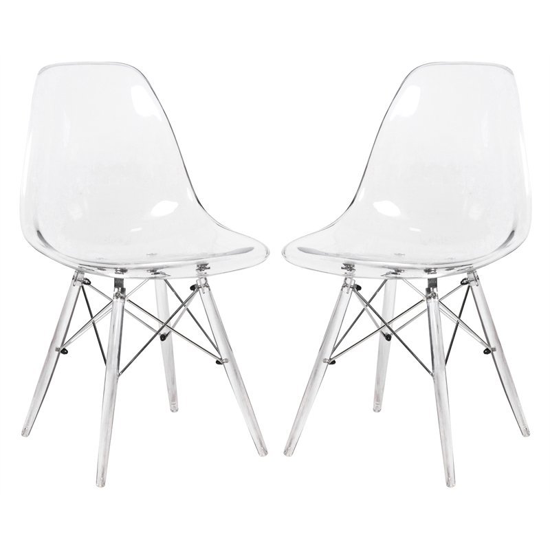Pemberly Row Dining Side Chair With Acrylic Eiffel Base in Clear Set of 2