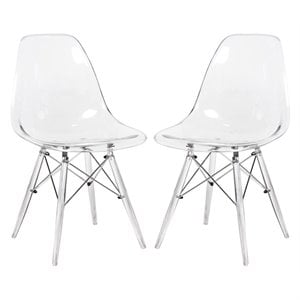 Pemberly Row Dining Side Chair With Acrylic Eiffel Base in Clear Set of 2