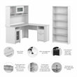 Pemberly Row Engineered Wood 60W L Desk with Hutch and 5 Shelf Bookcase in White