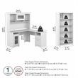 Pemberly Row Engineered Wood 60W L Desk with Hutch and 5 Shelf Bookcase in White