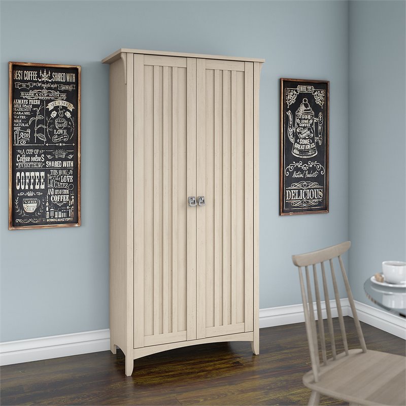 Pemberly Row Kitchen Pantry Cabinet with Doors in Antique White