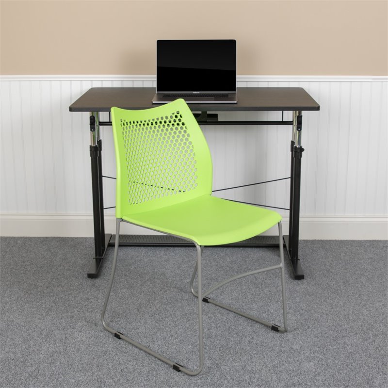 Pemberly Row Perforated Plastic Sled Base Stacking Chair in Green