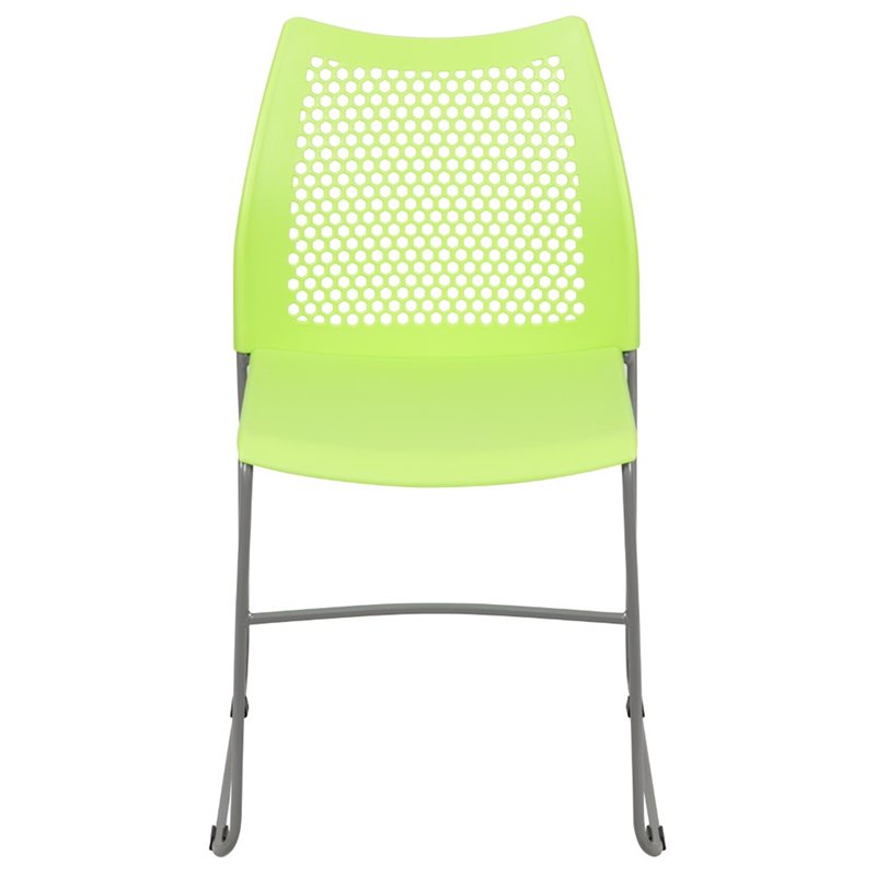 Pemberly Row Perforated Plastic Sled Base Stacking Chair in Green