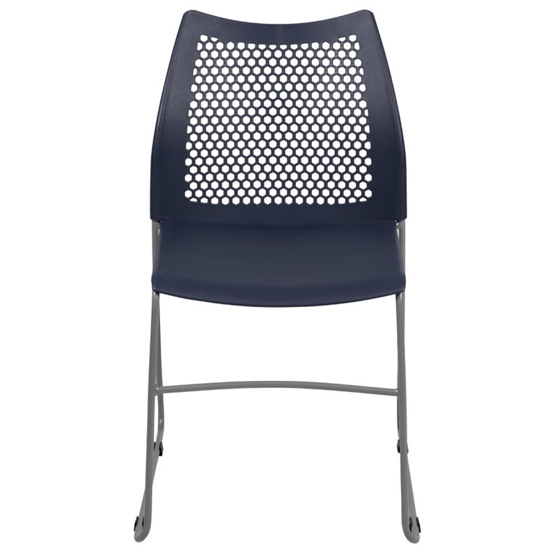 Pemberly Row Perforated Plastic Sled Base Stacking Chair in Navy