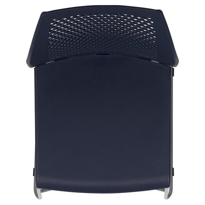 Pemberly Row Perforated Plastic Sled Base Stacking Chair in Navy