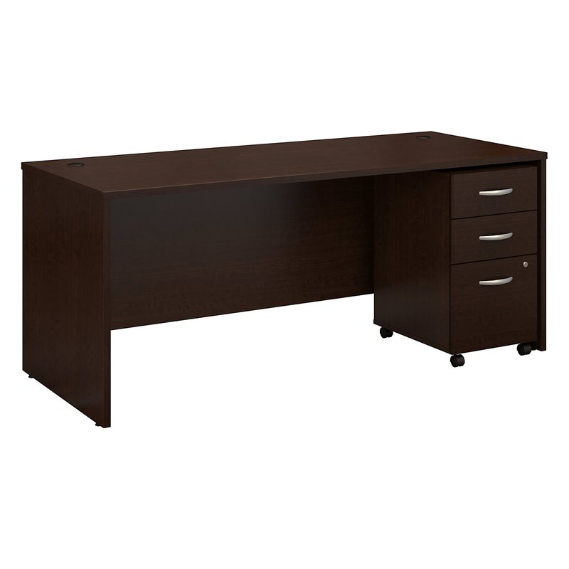 Pemberly Row Engineered Wood 72W x 30D Office Desk with Drawers in Mocha Cherry
