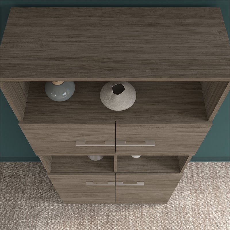 Pemberly Row 5 Shelf Bookcase with Doors in Modern Hickory - Engineered Wood