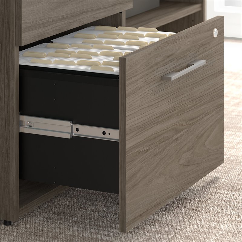 Pemberly Row Engineered Wood Low Storage Cabinet with Drawers in Modern Hickory