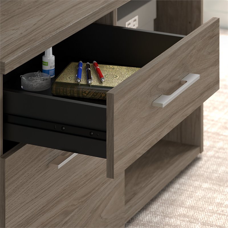 Pemberly Row Engineered Wood Low Storage Cabinet with Drawers in Modern Hickory