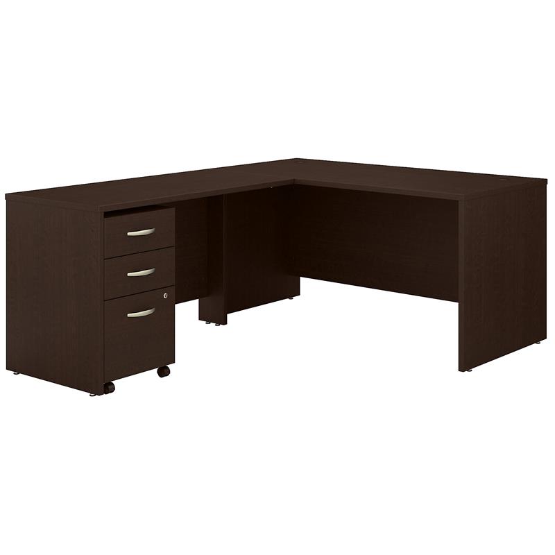Pemberly Row 60W L Shaped Desk with Drawers in Mocha Cherry - Engineered Wood