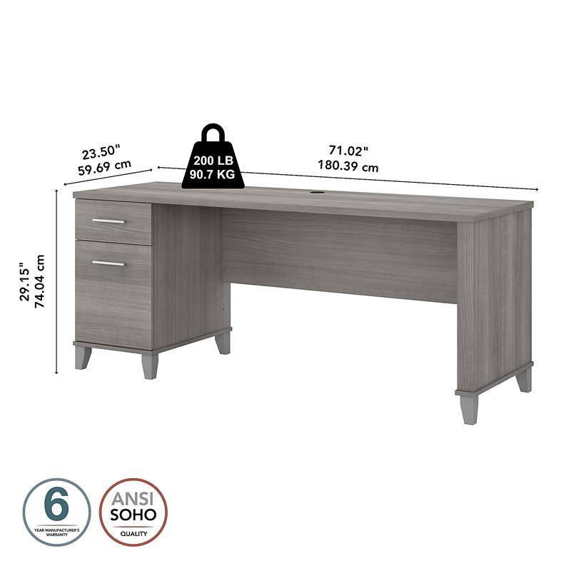 Pemberly Row 72W Office Desk with Drawers in Platinum Gray - Engineered Wood