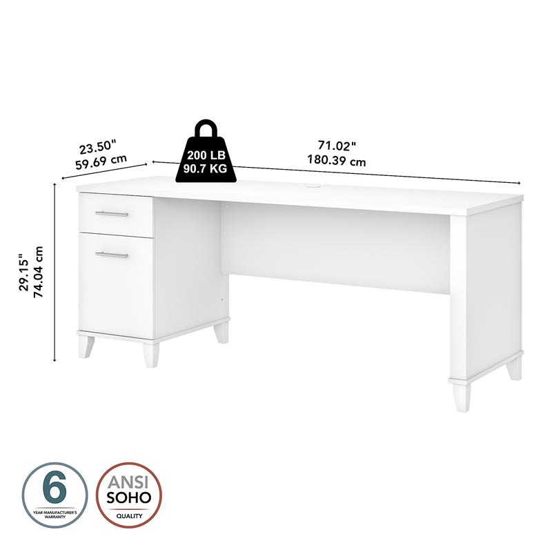 Pemberly Row 72W Office Desk with Drawers in White - Engineered Wood