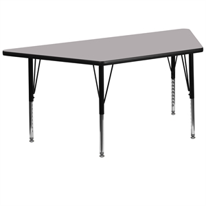 Pemberly Row 26&quot x 58&quot Trapezoid Thermal Fused Top Activity Table in Gray