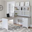 Pemberly Row Engineered Wood 60W L Shaped Desk with Hutch in White and Gray