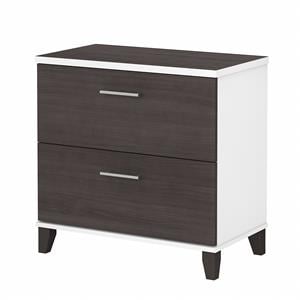 Pemberly Row Wood 2 Drawer Lateral File Cabinet in White and Storm Gray