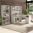 Pemberly Row L Shaped Desk with Hutch & Bookcase in Linen White Oak