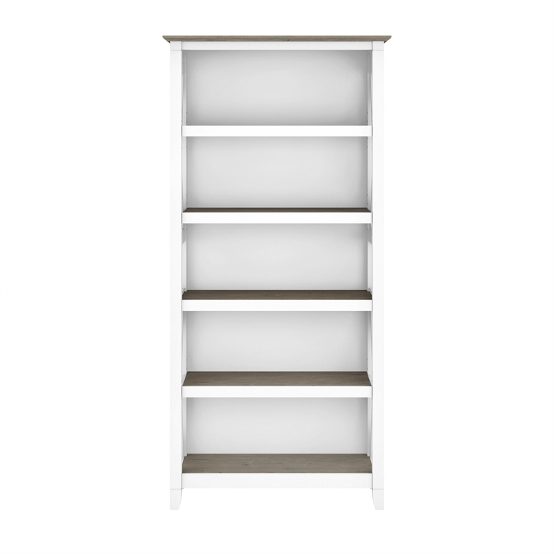 Pemberly Row Engineered Wood Tall 5 Shelf Bookcase in Pure White and Gray