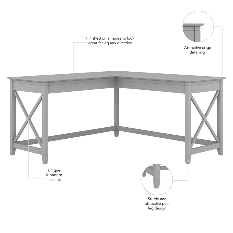 Pemberly Row 60W L Shaped Desk in Cape Cod Gray - Engineered Wood