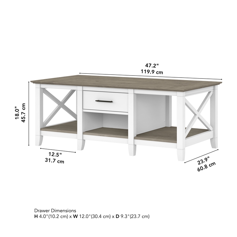 Pemberly Row Coffee Table with Storage in White and Gray - Engineered Wood