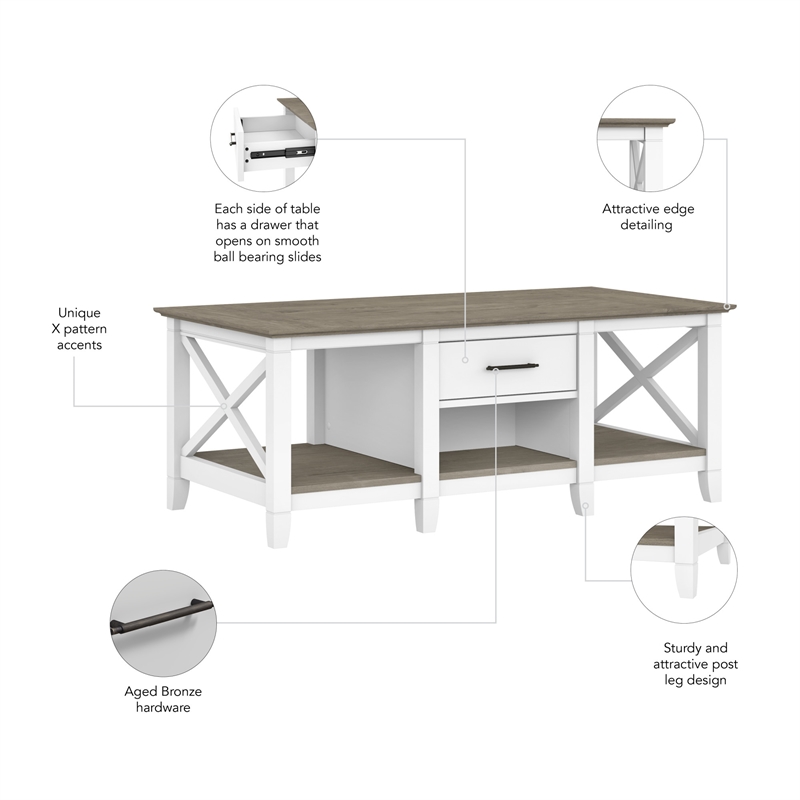 Pemberly Row Coffee Table with Storage in White and Gray - Engineered Wood