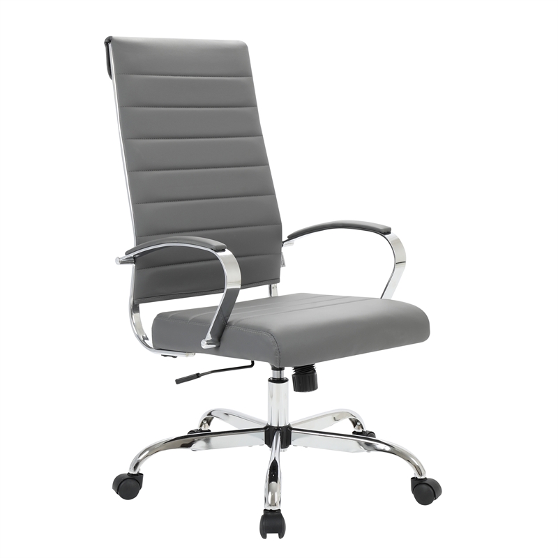 Pemberly Row High-Back Mid-Century Modern Leather Office Chair in Gray