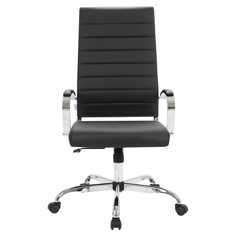 Pemberly Row High-Back Mid-Century Modern Leather Office Chair in Black