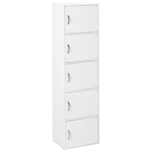 Pemberly Row 5 Shelf 5 Door Multi-Purpose Wood Bookcase in White Finish