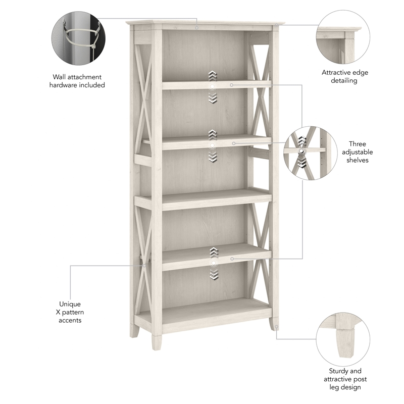 Pemberly Row 5 Shelf Bookcase Set of 2 in Linen White Oak - Engineered Wood