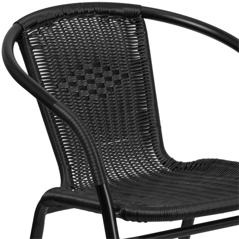Pemberly Row Stackable Rattan Curved Back Dining Chair in Black (Set of 2)