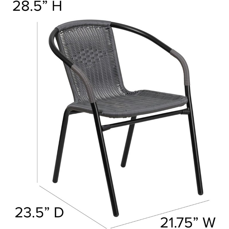 Pemberly Row Stackable Rattan Curved Back Dining Arm Chair in Gray (Set of 2)