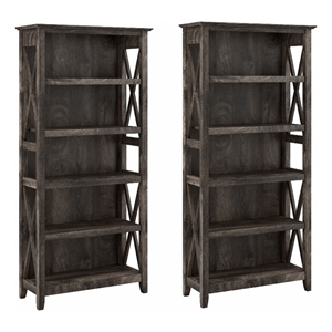 Pemberly Row 5 Shelf Bookcase Set in Dark Gray Hickory - Engineered Wood