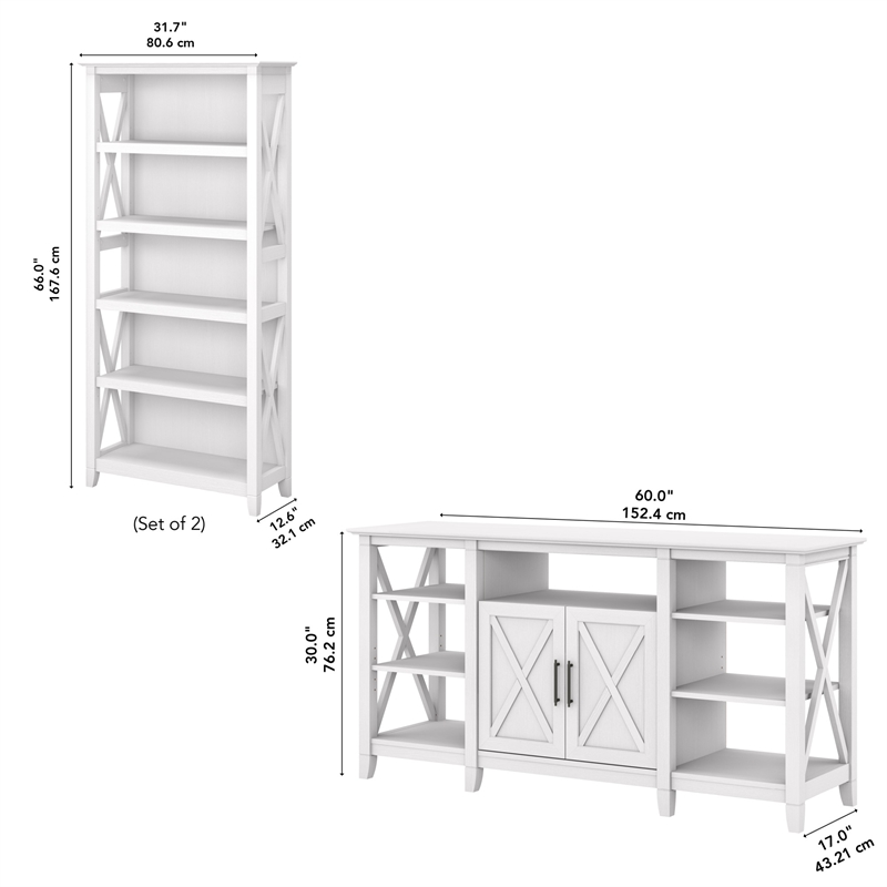 Pemberly Row Tall TV Stand with Bookcases in Pure White Oak - Engineered Wood