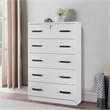 Pemberly Row Wood Tall 5 Drawer Chest Bedroom Dresser in White