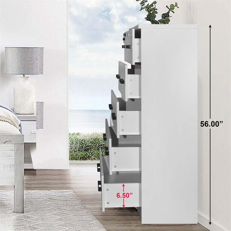 Pemberly Row Wood Tall 5 Drawer Chest Bedroom Dresser in White