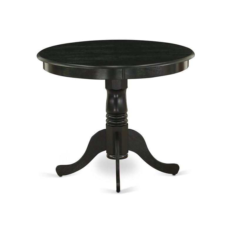 Pemberly Row Antique Round Rubber Wood Dining Table in Wirebrushed Black