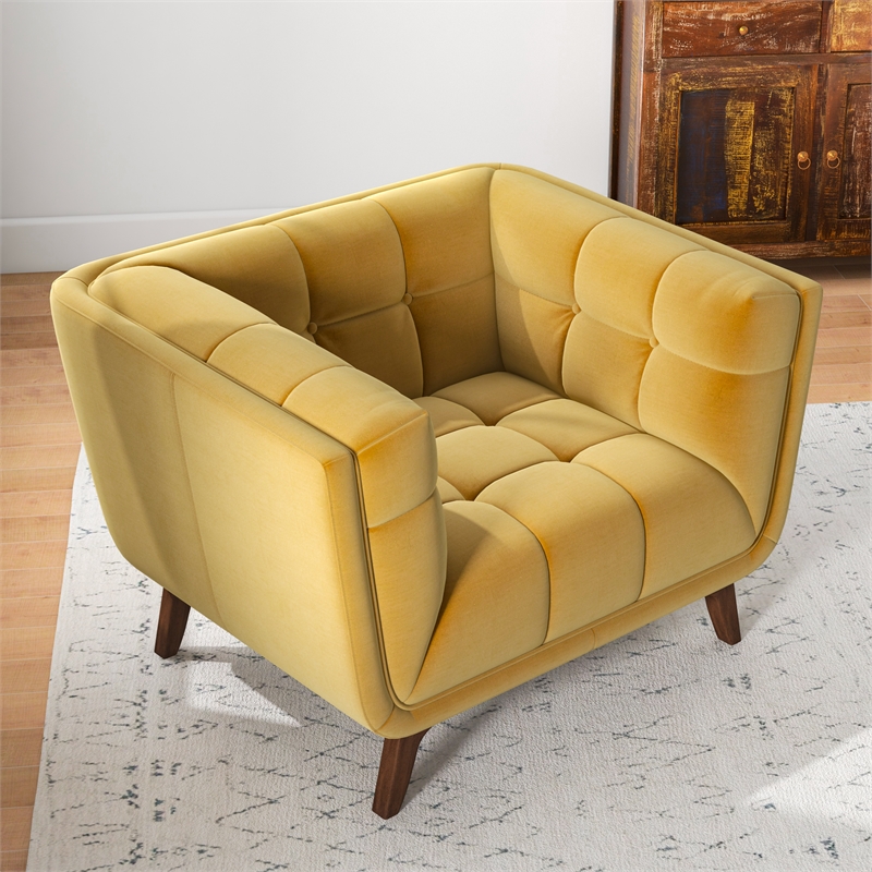 Pemberly Row Mid-Century Modern Tufted Velvet Upholstered Gold Armchair