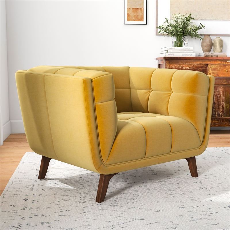 Pemberly Row Mid-Century Modern Tufted Velvet Upholstered Gold Armchair