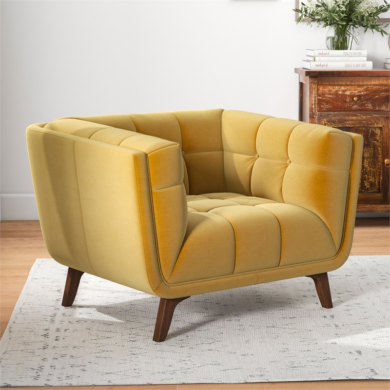 Pemberly Row Mid-Century Modern Tufted Velvet Upholstered Gold Armchair