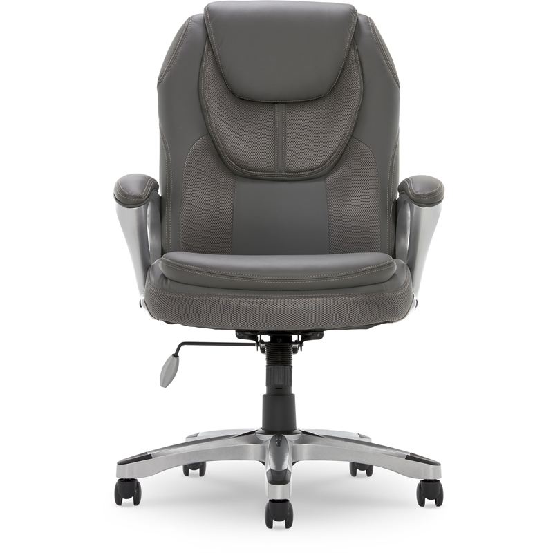 Pemberly Row Contemporary Faux Leather Executive Office Chair in Gray