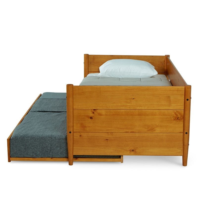 Pemberly Row Mid-Century Solid Wood Twin Daybed and Trundle Set in Brown