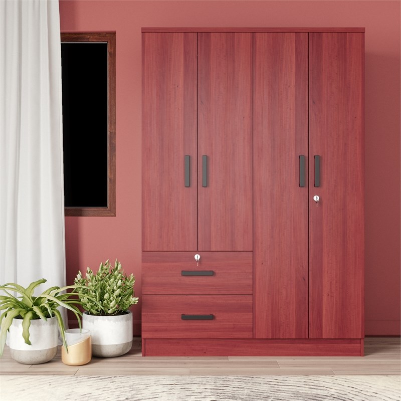 Pemberly Row Modern Wood 4 Doors 2 Drawers Armoire in Mahogany