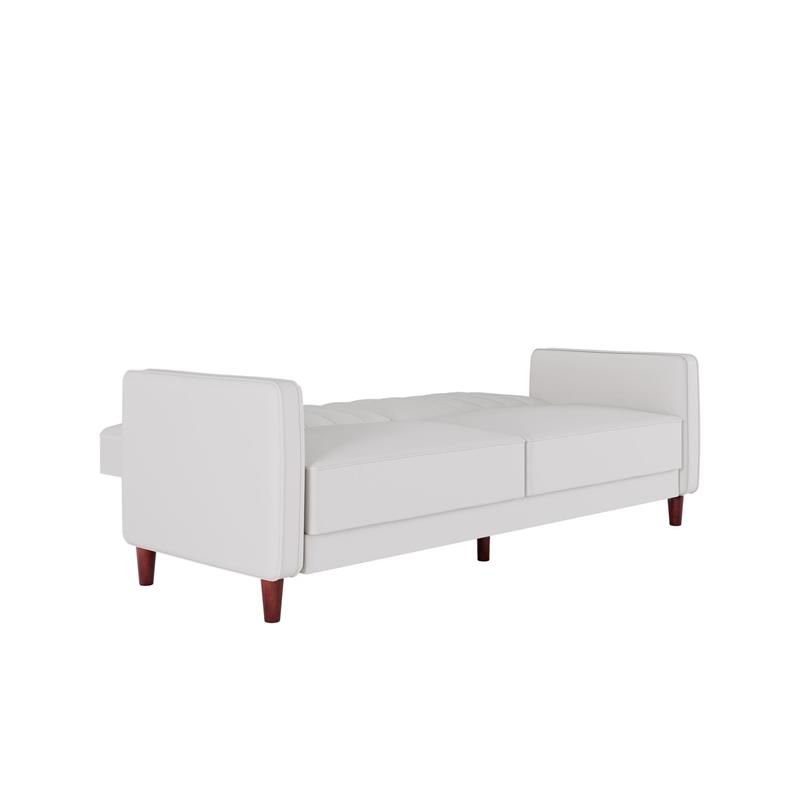 Pemberly Row Tufted Futon and Upholstered Sofa Sleeper Bed in White Faux Leather