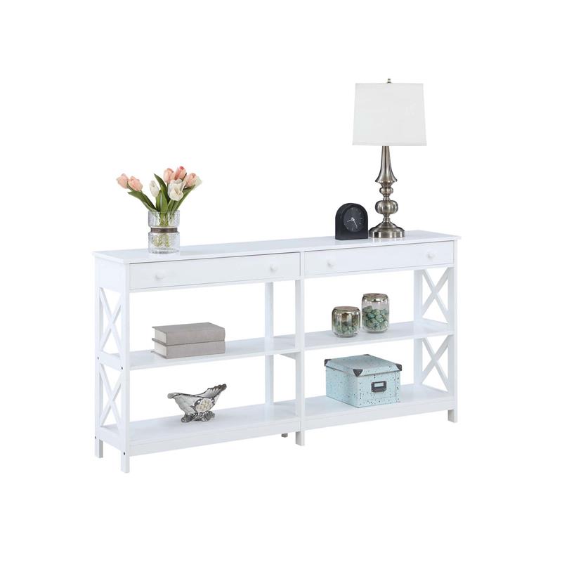 Pemberly Row Two-Drawer 60-inch Console Table with Shelves in White Wood Finish