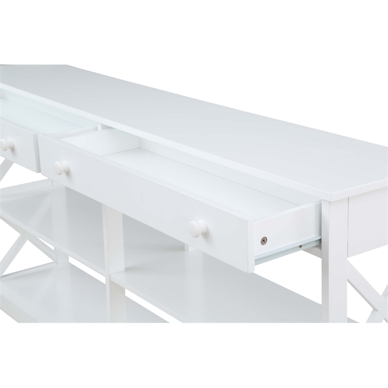 Pemberly Row Two-Drawer 60-inch Console Table with Shelves in White Wood Finish
