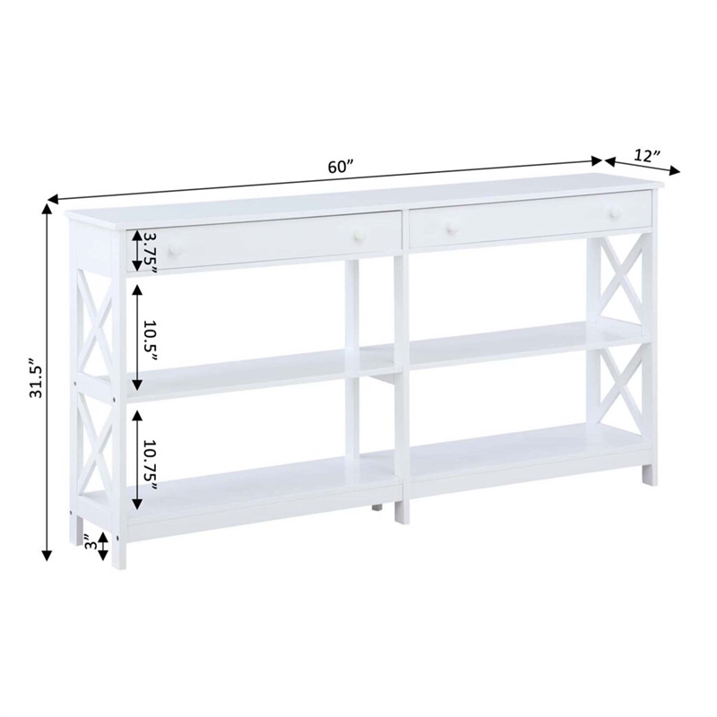 Pemberly Row Two-Drawer 60-inch Console Table with Shelves in White Wood Finish