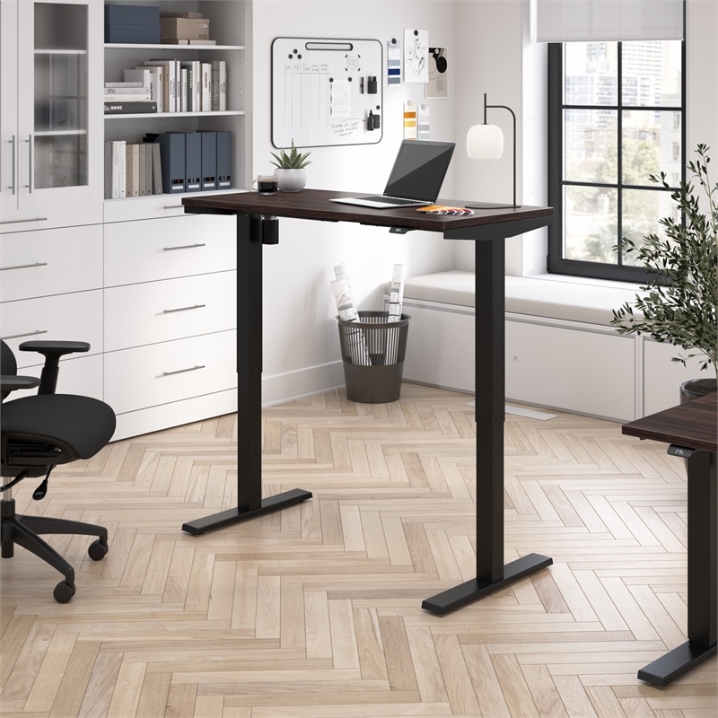 Pemberly Row 48W Adjustable Standing Desk in Black Walnut - Engineered Wood