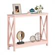 Pemberly Row Console Table with Shelf in Light Pink Wood Finish