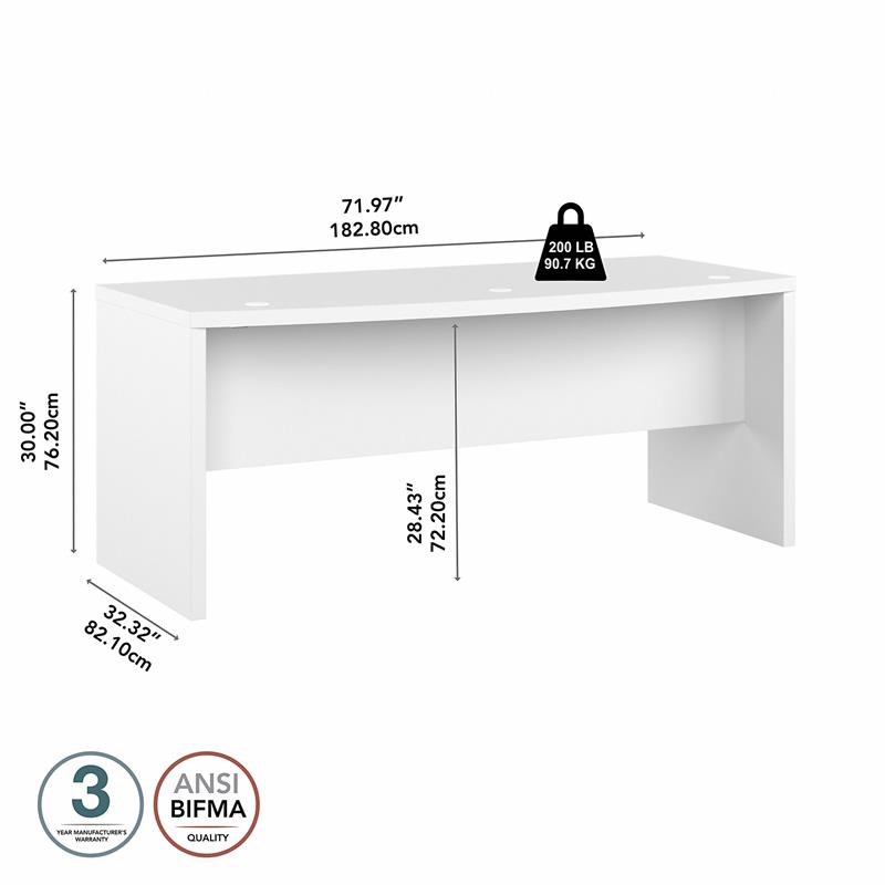 Pemberly Row 72W Bow Front Desk in Pure White - Engineered Wood