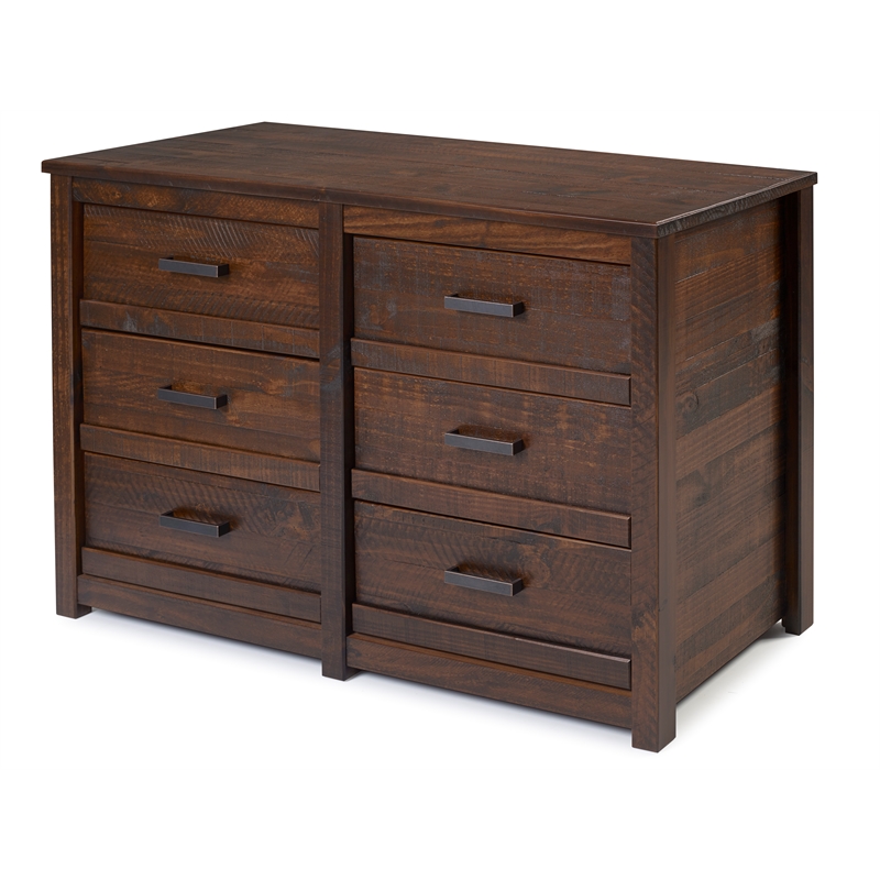 Pemberly Row Modern Six Drawer Dresser - Antique Walnut Finish